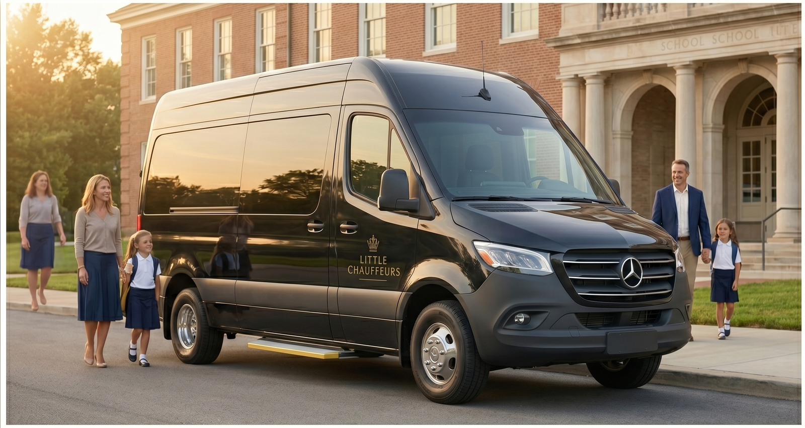 Luxury Sprinter shuttle van out front